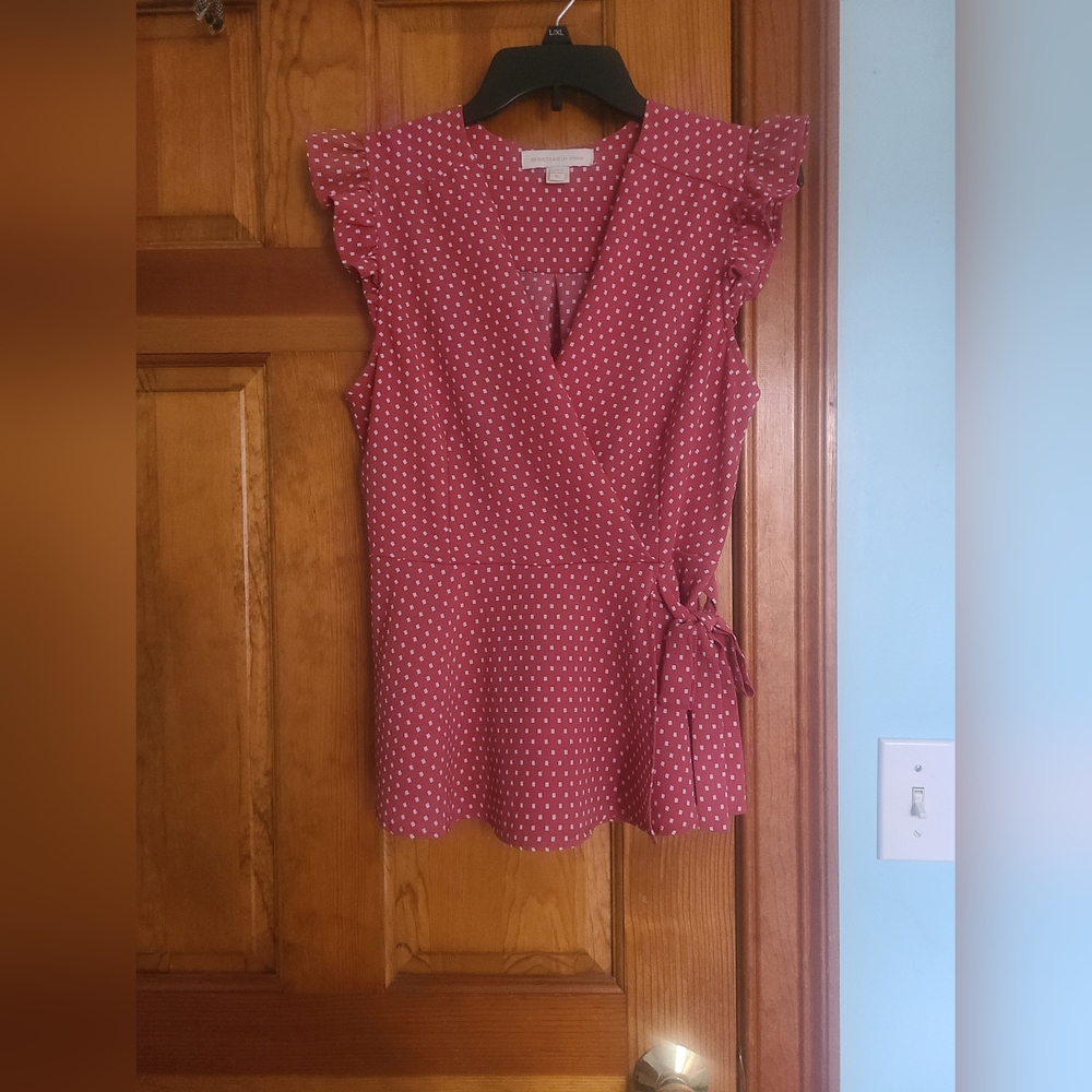 Monteau Mauve & White Polka Dot Sleeveless Peplum Top size XL